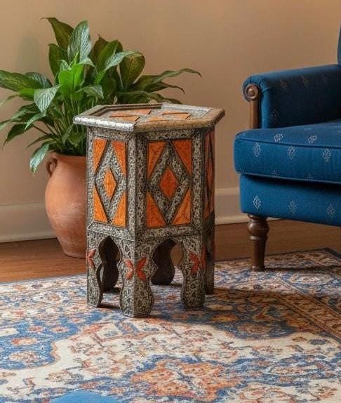 Antique unique Bone Inlay side Table: Handmade coffee table