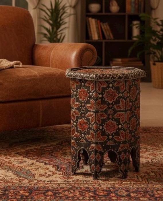 Eclectic vintage unique Bone Inlay side Table: Handmade coffee table