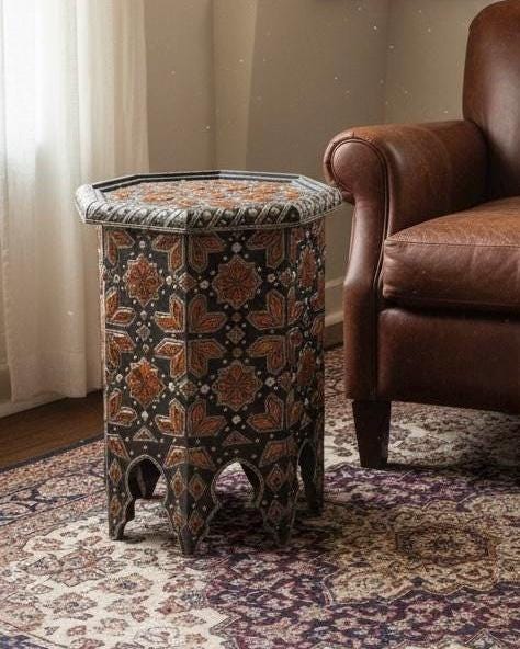 Eclectic vintage unique Bone Inlay side Table: Handmade coffee table