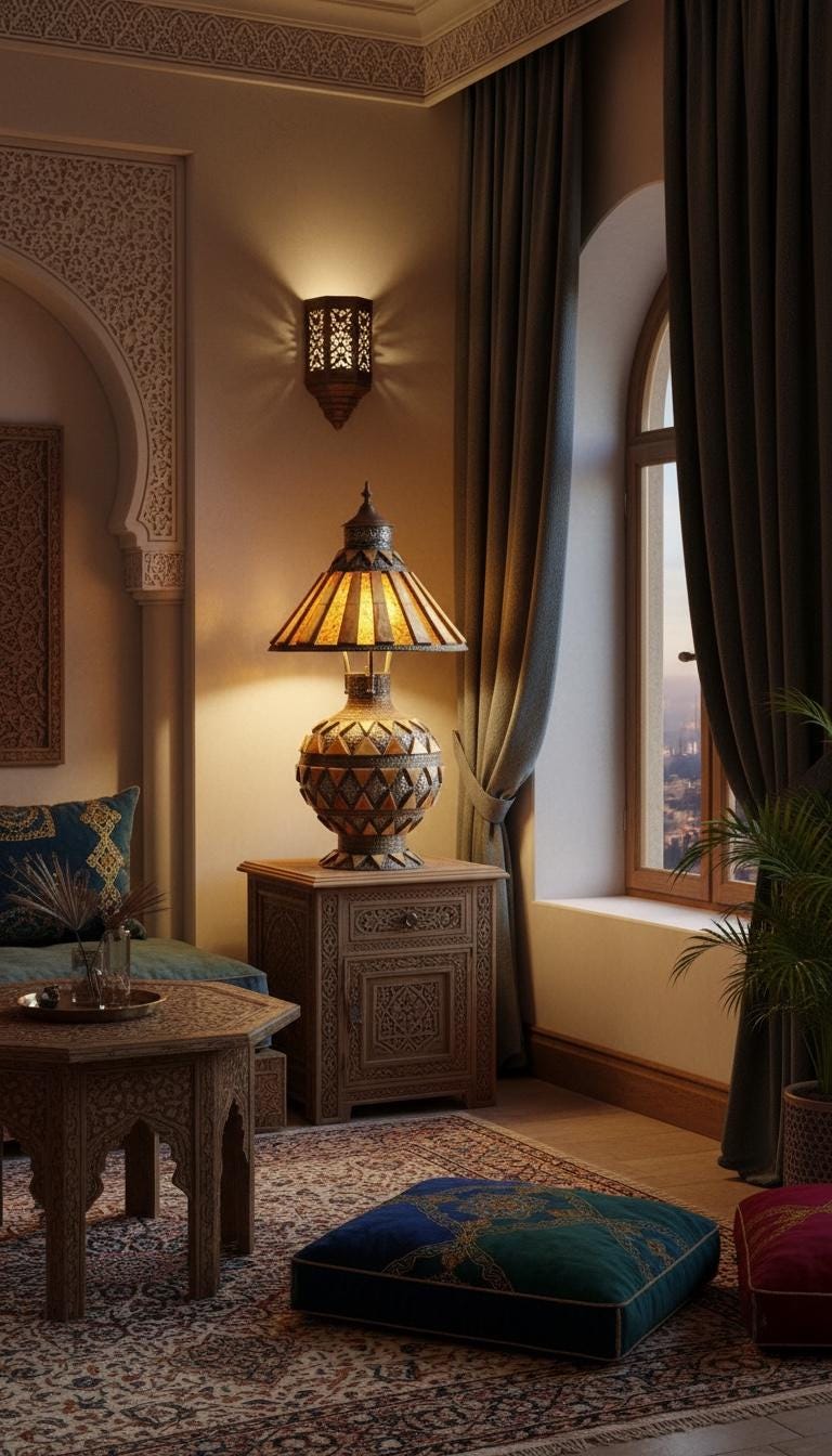 Antique marrakesh small inlay bone floor lamp: Moroccan home decor lighting
