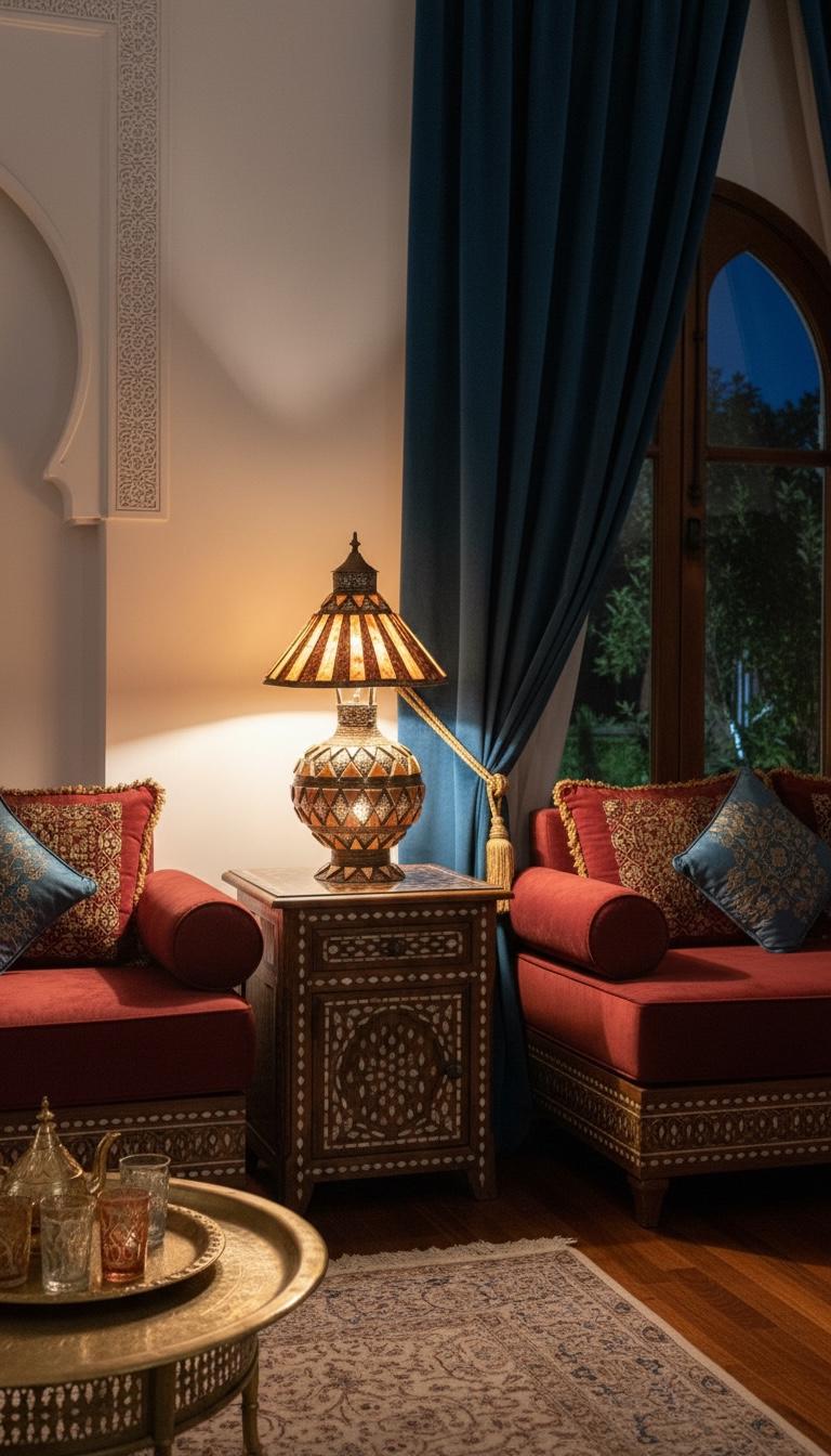 Antique marrakesh small inlay bone floor lamp: Moroccan home decor lighting