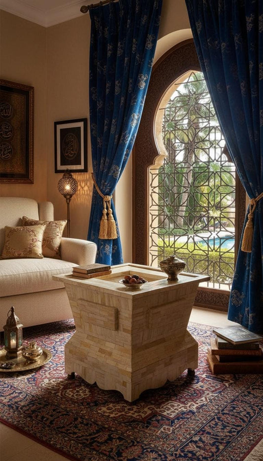 Eclectic Moroccan Bone Inlay Table, Vintage Accent Furniture & Home decor