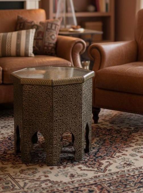 Vintage Moroccan silver metal side Table: One of a kind Handmade coffee table