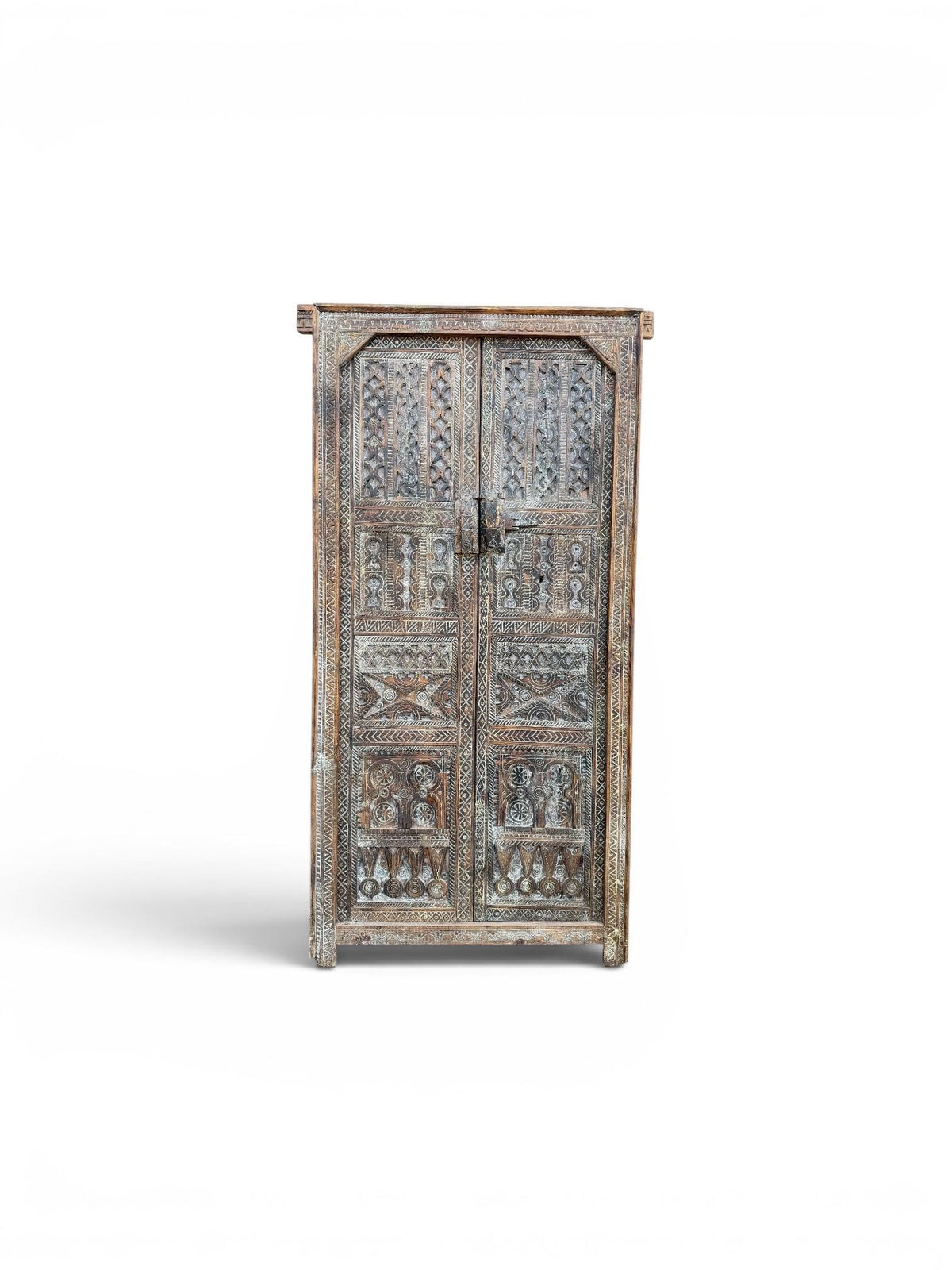 Vintage Carved Cedar Wood Door: Berber Tribal Symbols, 74.5" x 36.5"