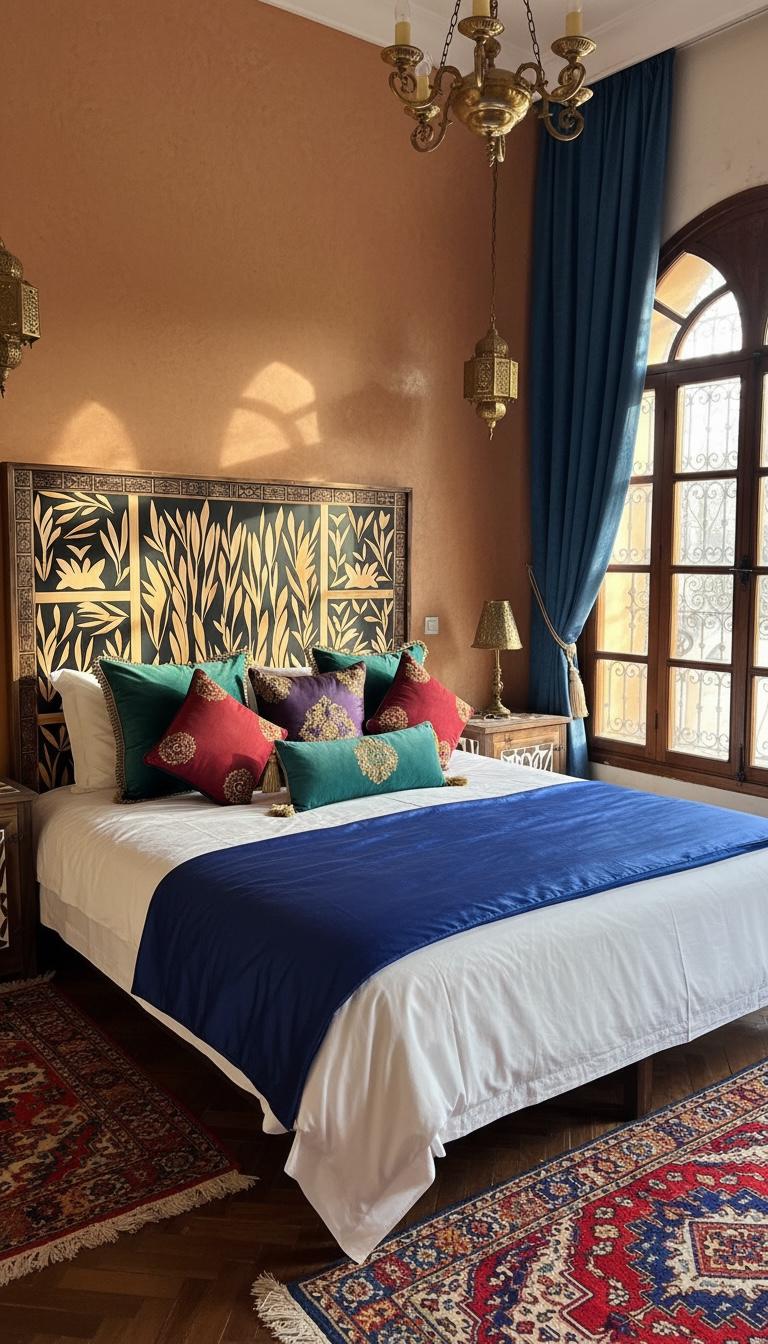 Handmade Inlaid walnut wood resin Headboard: Moroccan  Bedroom furniture Tree of life