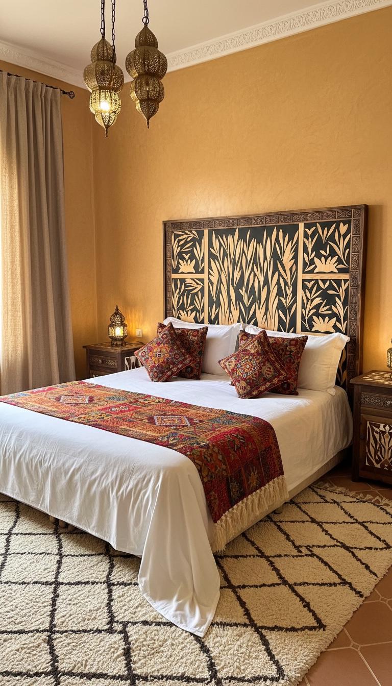 Handmade Inlaid walnut wood resin Headboard: Moroccan  Bedroom furniture Tree of life