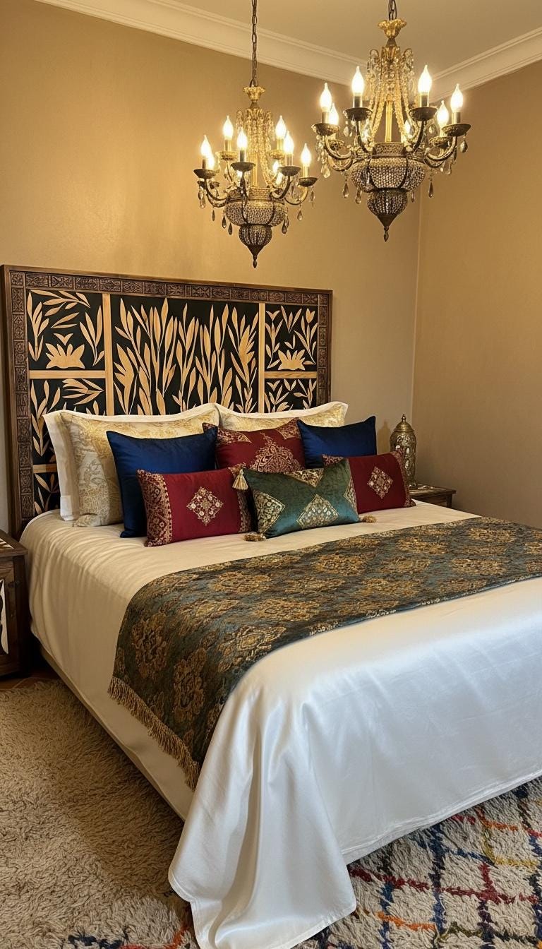 Handmade Inlaid walnut wood resin Headboard: Moroccan  Bedroom furniture Tree of life