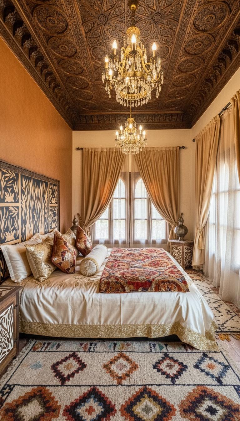 Handmade Inlaid walnut wood resin Headboard: Moroccan  Bedroom furniture Tree of life