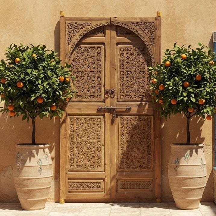 Handcrafted Moorish Carved Double Door: Moroccan Interior wooden door Panels