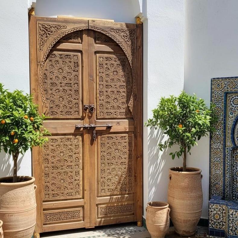 Handcrafted Moorish Carved Double Door: Moroccan Interior wooden door Panels