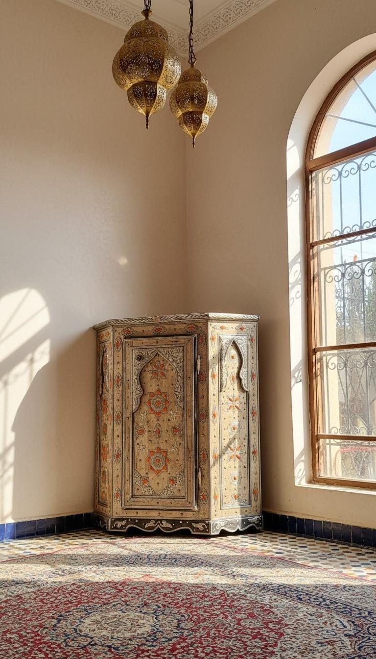 Handcrafted Inlay Bone Corner Cabinet - Moroccan Berber Ethnic Decor