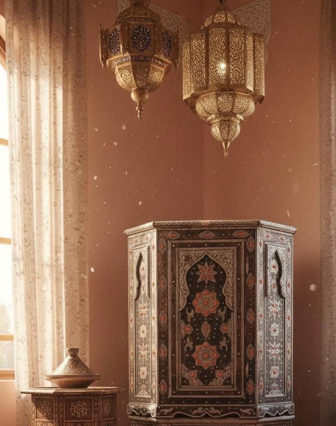 Handcrafted Inlay Bone Corner Cabinet - Moroccan Berber Ethnic Decor