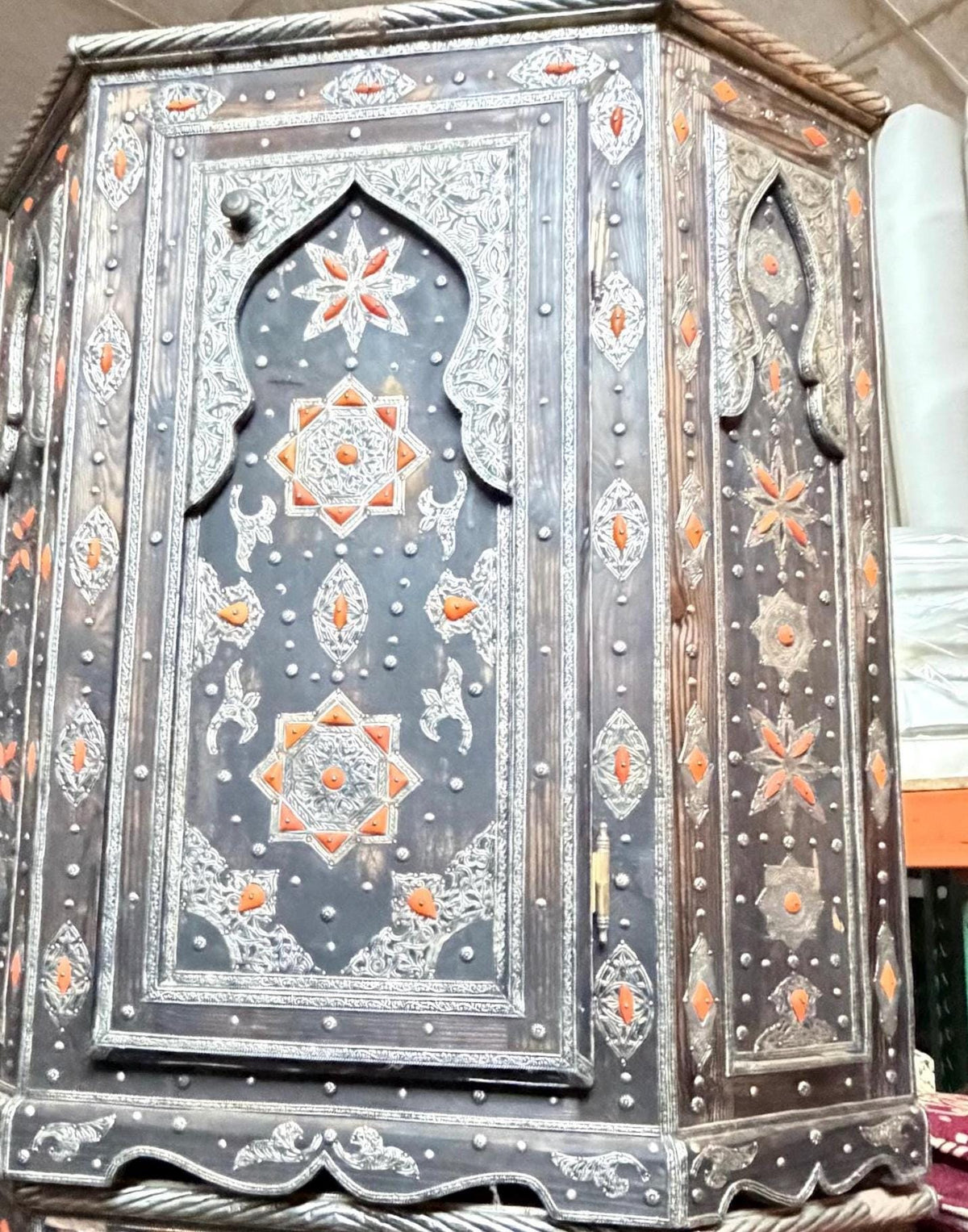 Handcrafted Inlay Bone Corner Cabinet - Moroccan Berber Ethnic Decor