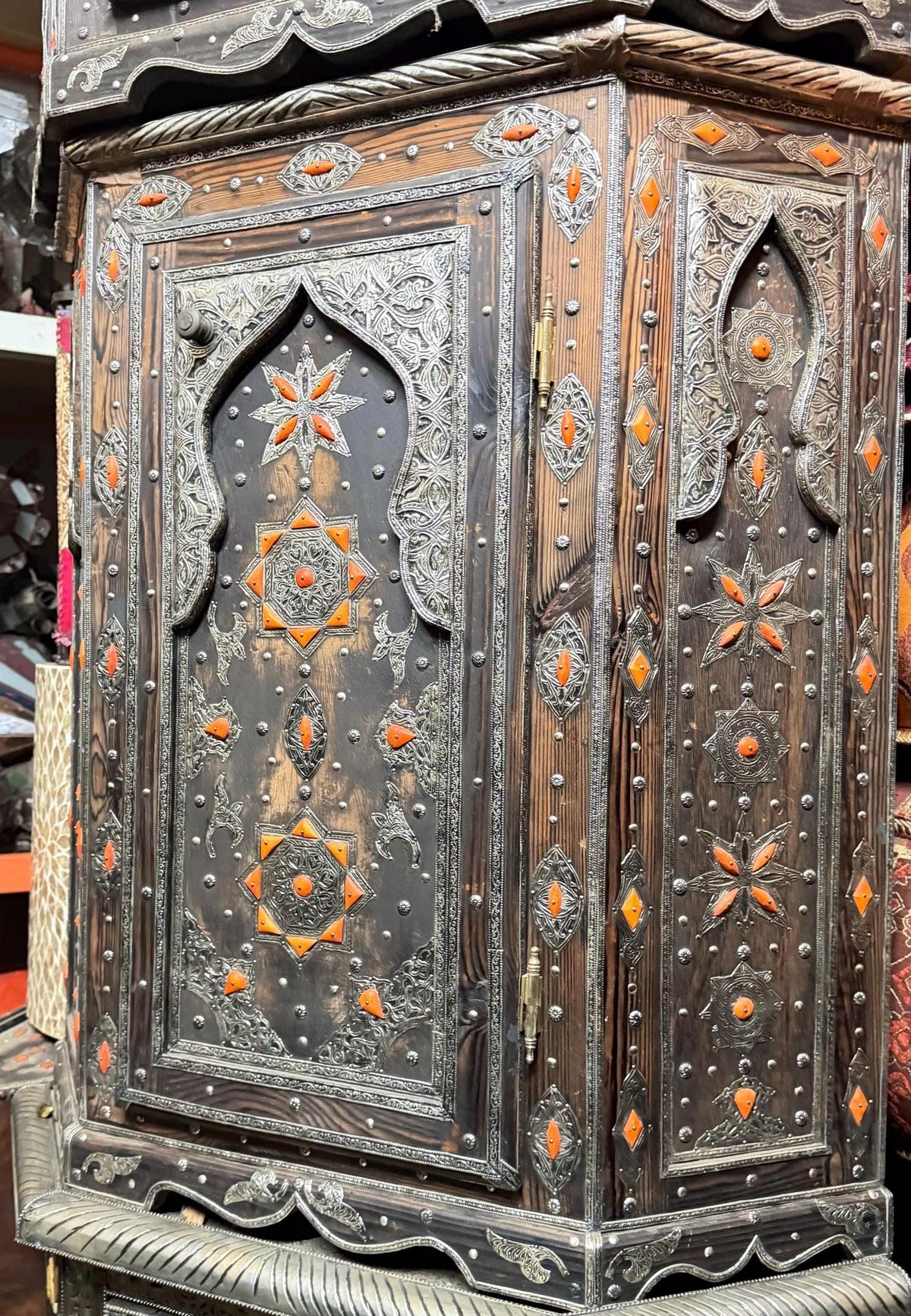 Handcrafted Inlay Bone Corner Cabinet - Moroccan Berber Ethnic Decor