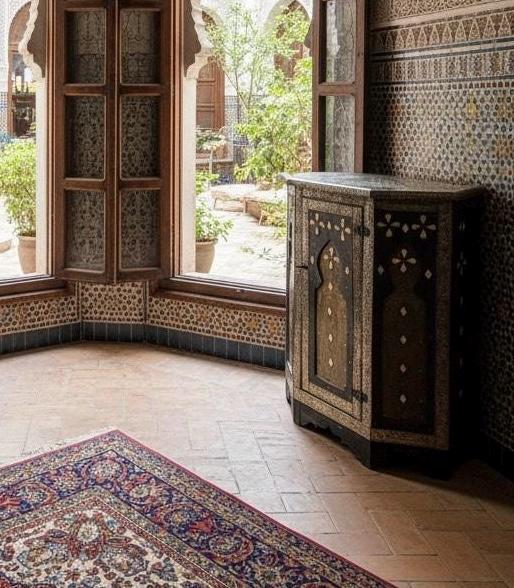 Handcrafted silver Inlay Bone Corner Cabinet - Moroccan Ethnic Decor