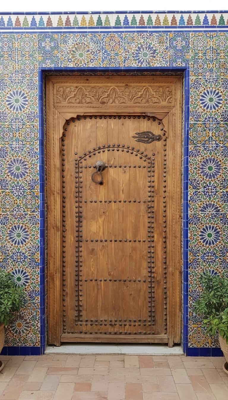 Large Vintage Carved Cedar Door, Moroccan Riad Style (92x47)