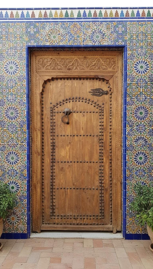 Large Vintage Carved Cedar Door, Moroccan Riad Style (92x47)