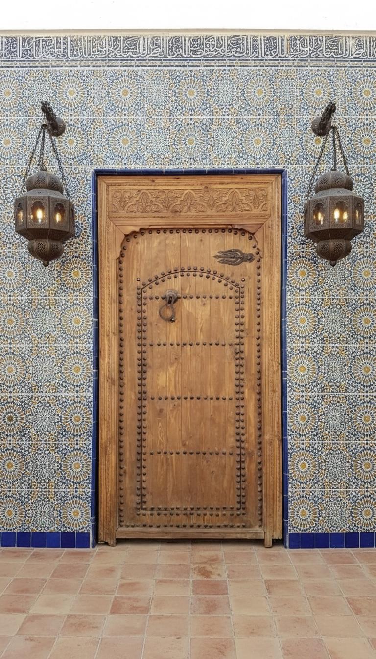 Large Vintage Carved Cedar Door, Moroccan Riad Style (92x47)