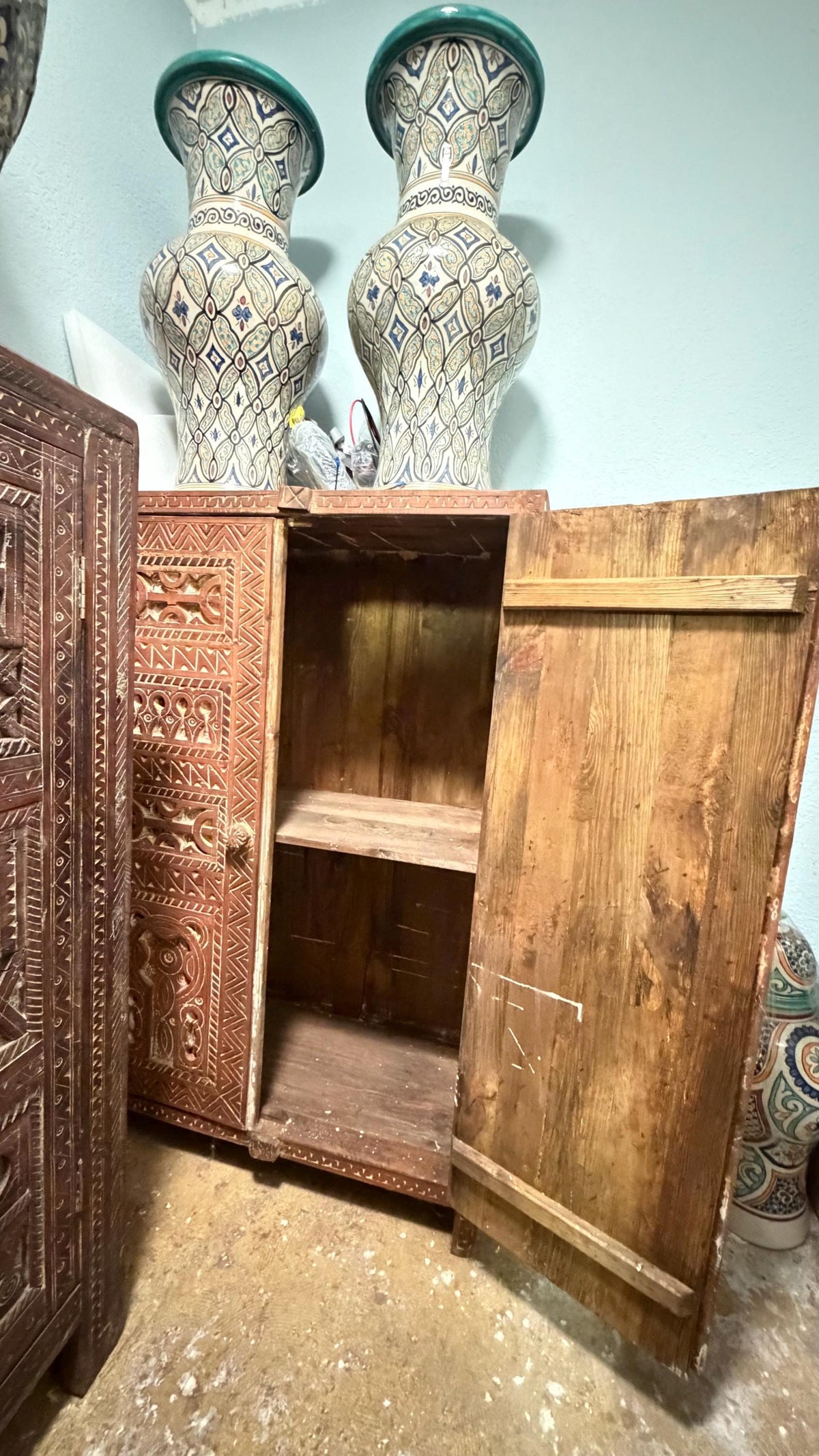 Hand-Carved Solid Wood Moroccan cabinet: Vintage armoire Tribal Bedroom Furniture