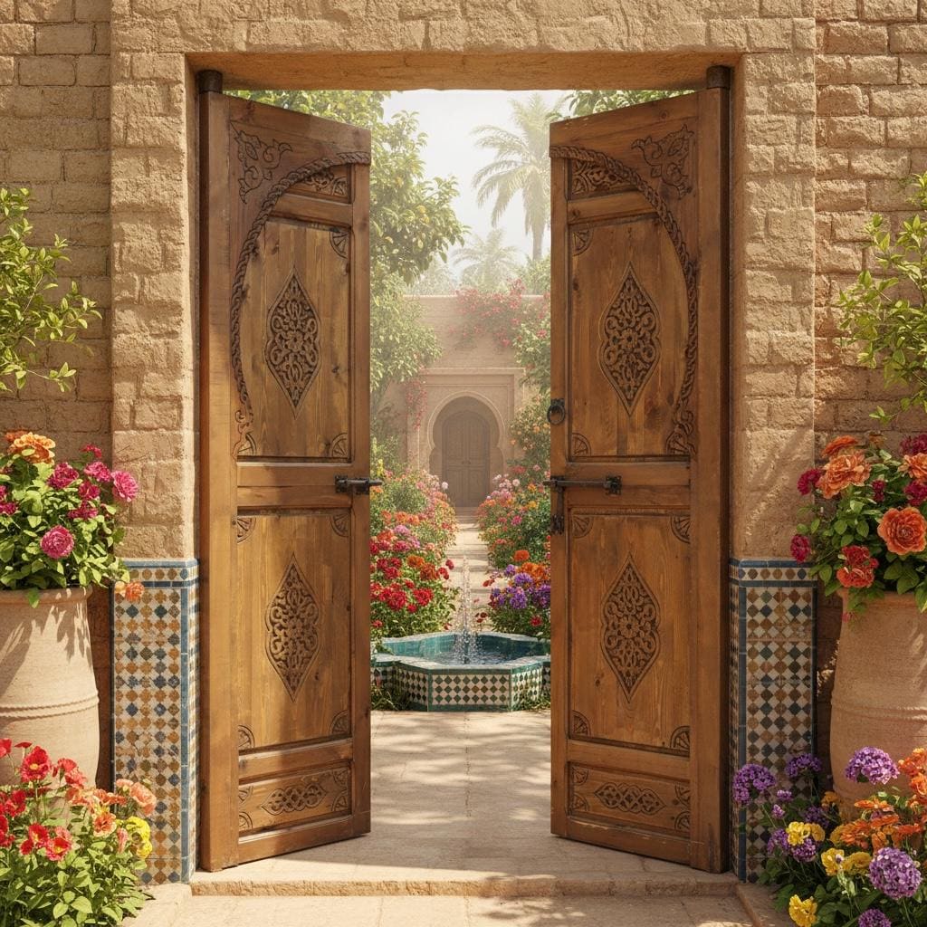 Handcrafted Moorish Carved Double exterior Door: Moroccan Interior wooden door Panels