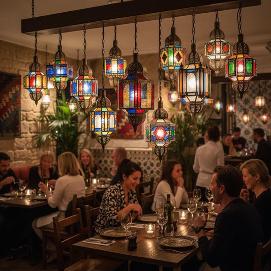 Handmade Moroccan Lanterns, Rustic Glass, Colorful Reflections, Party Restaurant Bar Decoration