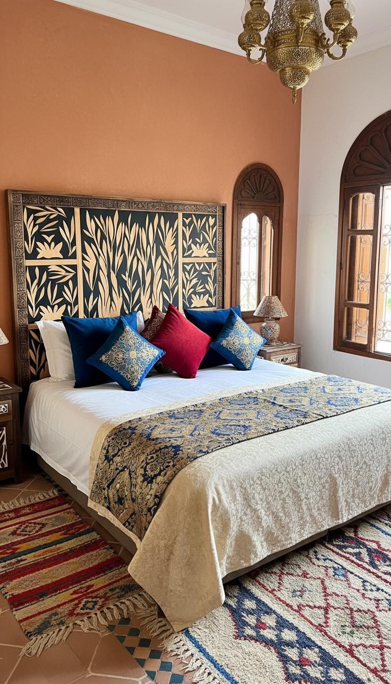 Handmade Inlaid walnut wood resin Headboard: Moroccan  Bedroom furniture Tree of life