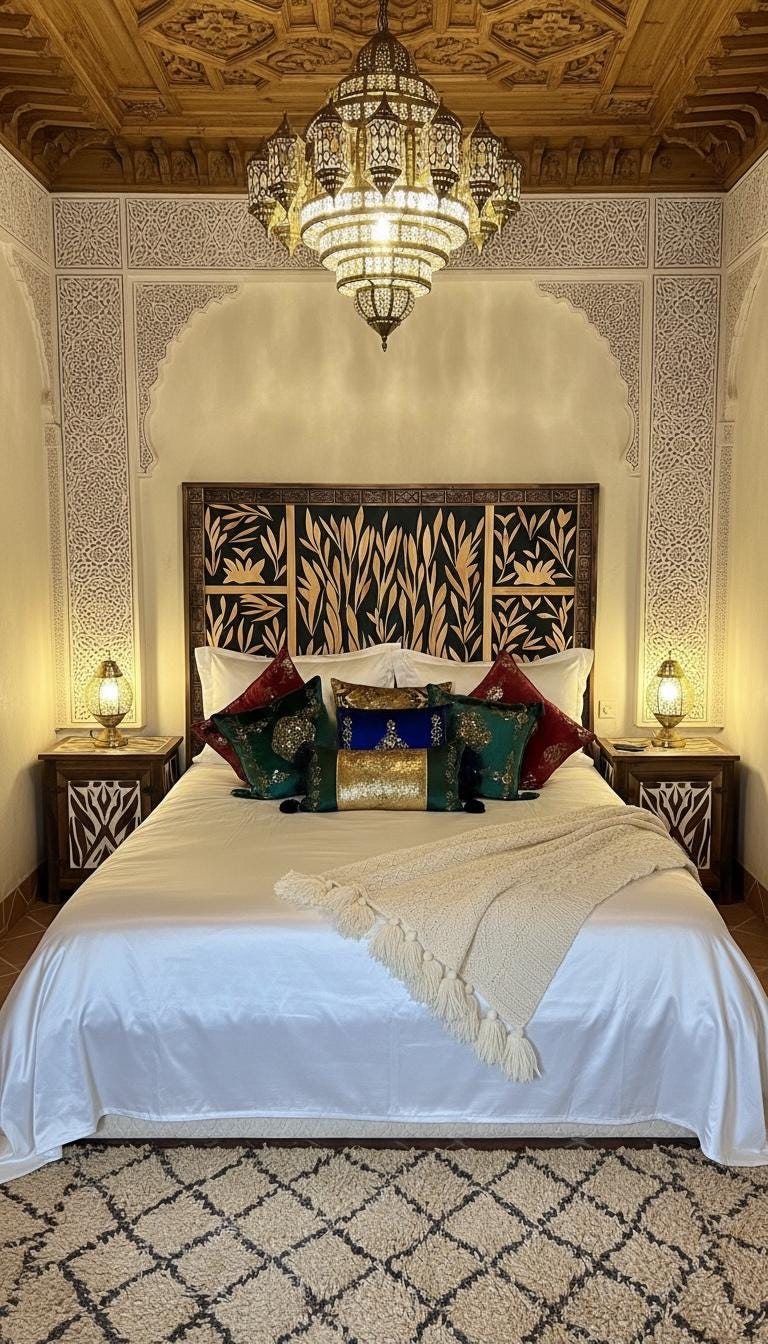 Handmade Inlaid walnut wood resin Headboard: Moroccan  Bedroom furniture Tree of life