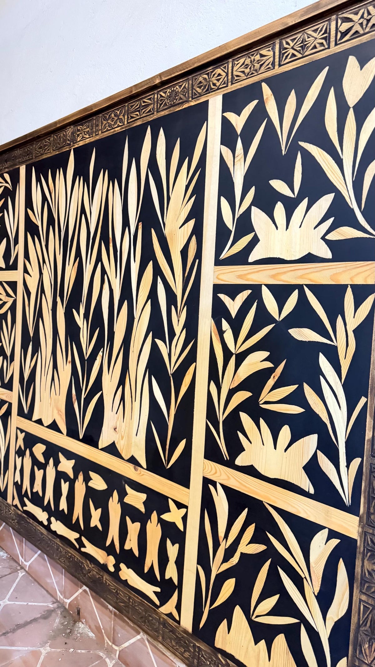 Handmade Inlaid walnut wood resin Headboard: Moroccan  Bedroom furniture Tree of life