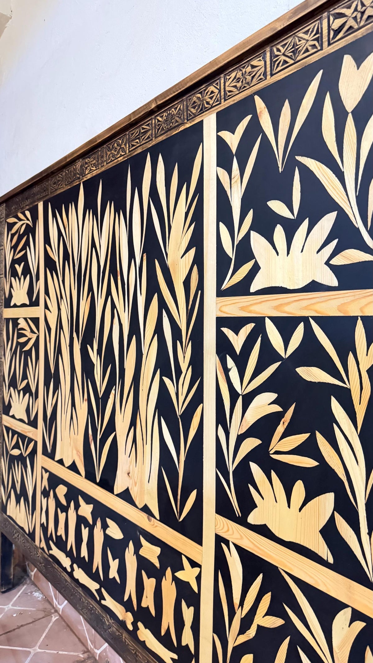 Handmade Inlaid walnut wood resin Headboard: Moroccan  Bedroom furniture Tree of life