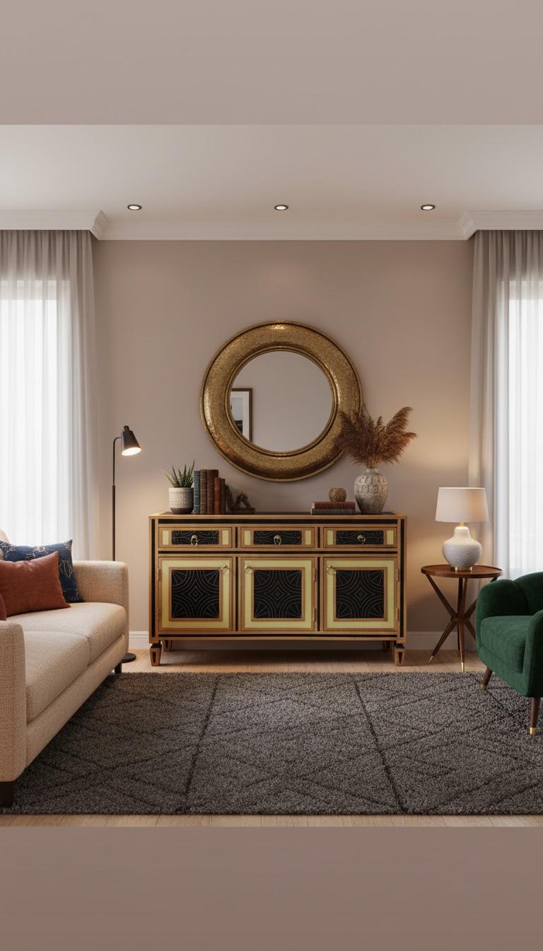 Eclectic walnut Wood resin Inlay Cabinet: unique Moroccan dresser, home decor