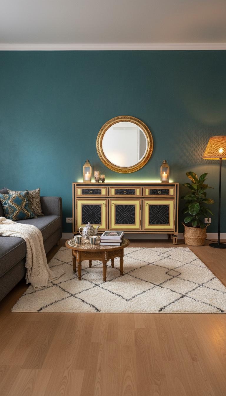 Eclectic walnut Wood resin Inlay Cabinet: unique Moroccan dresser, home decor