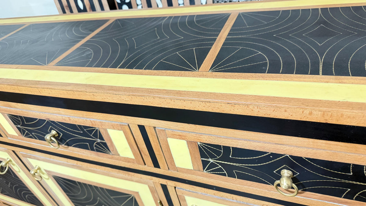Eclectic walnut Wood resin Inlay Cabinet: unique Moroccan dresser, home decor