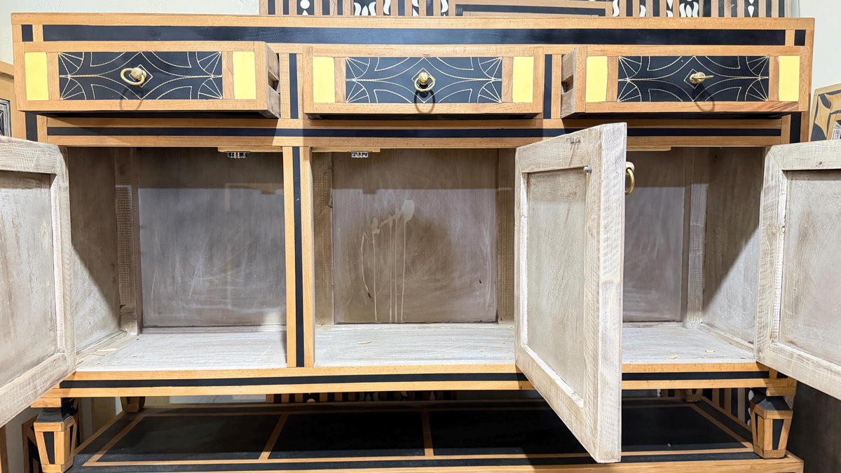 Eclectic walnut Wood resin Inlay Cabinet: unique Moroccan dresser, home decor