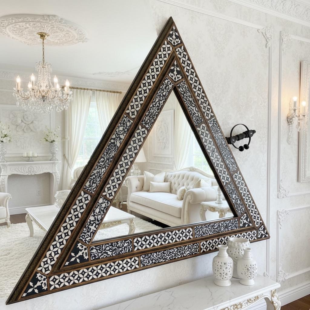 Large triangle Exquisite Moroccan Mirror: Geometric resin wall decor mirror