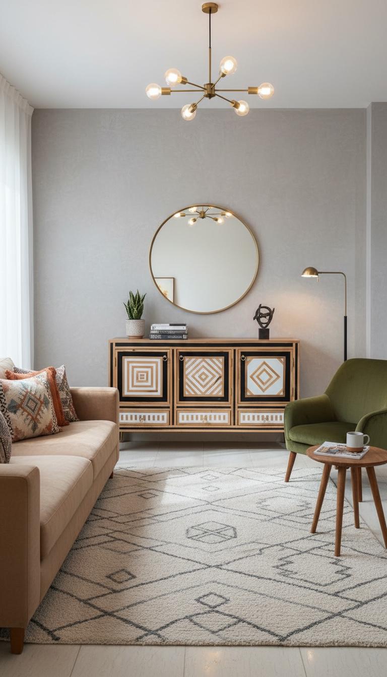 Eclectic walnut Wood resin Inlay Cabinet: Moroccan buffet, home decor