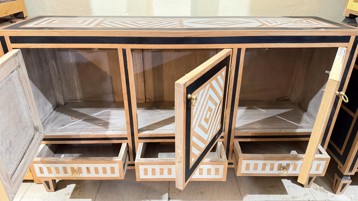 Eclectic walnut Wood resin Inlay Cabinet: Moroccan buffet, home decor
