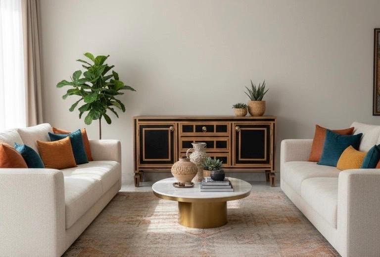 Eclectic black walnut Wood resin Inlay Cabinet: unique Moroccan buffet, home decor