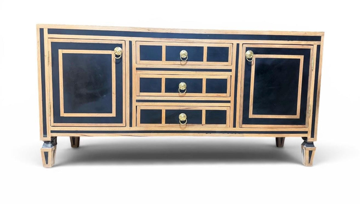 Eclectic black walnut Wood resin Inlay Cabinet: unique Moroccan buffet, home decor
