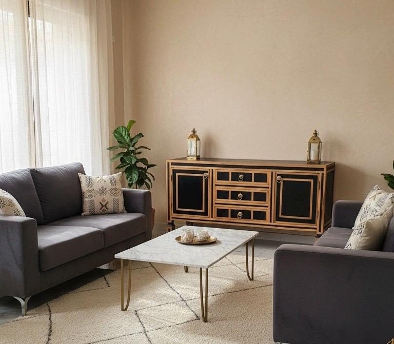 Eclectic black walnut Wood resin Inlay Cabinet: unique Moroccan buffet, home decor