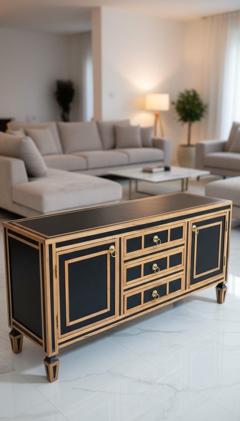 Eclectic black walnut Wood resin Inlay Cabinet: unique Moroccan buffet, home decor