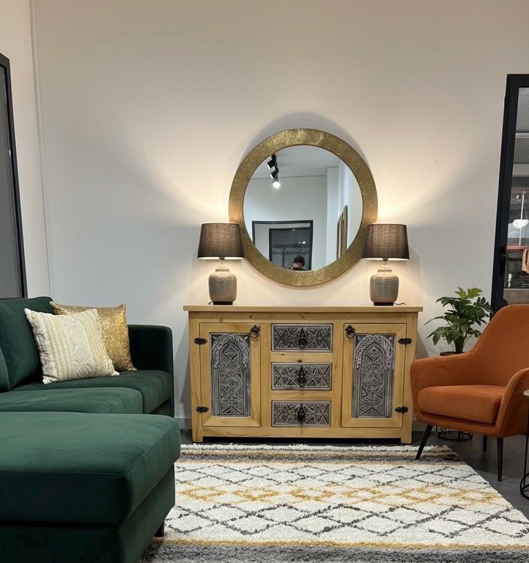 Hand-Carved Solid Wood Moroccan Cabinet: Geometric Arches, Wrought Iron Hardware Bedroom Furniture
