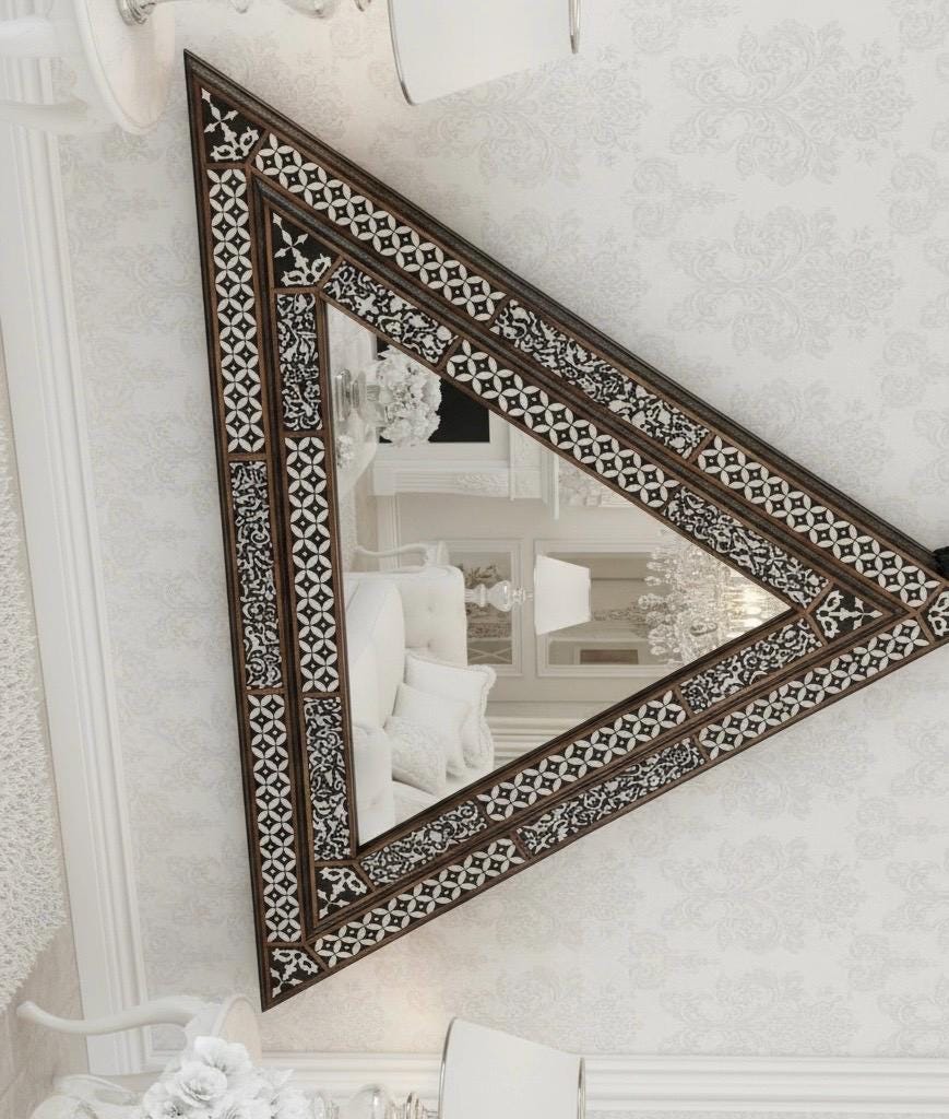 Large triangle Exquisite Moroccan Mirror: Geometric resin wall decor mirror