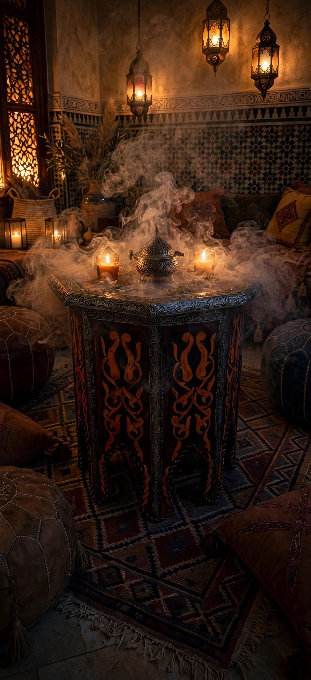 Antique unique Bone Inlay side Table: Moroccan Handmade coffee table
