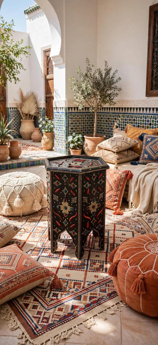 A vintage unique Bone Inlay side Table: Handmade Moroccan coffee table home decor accessories