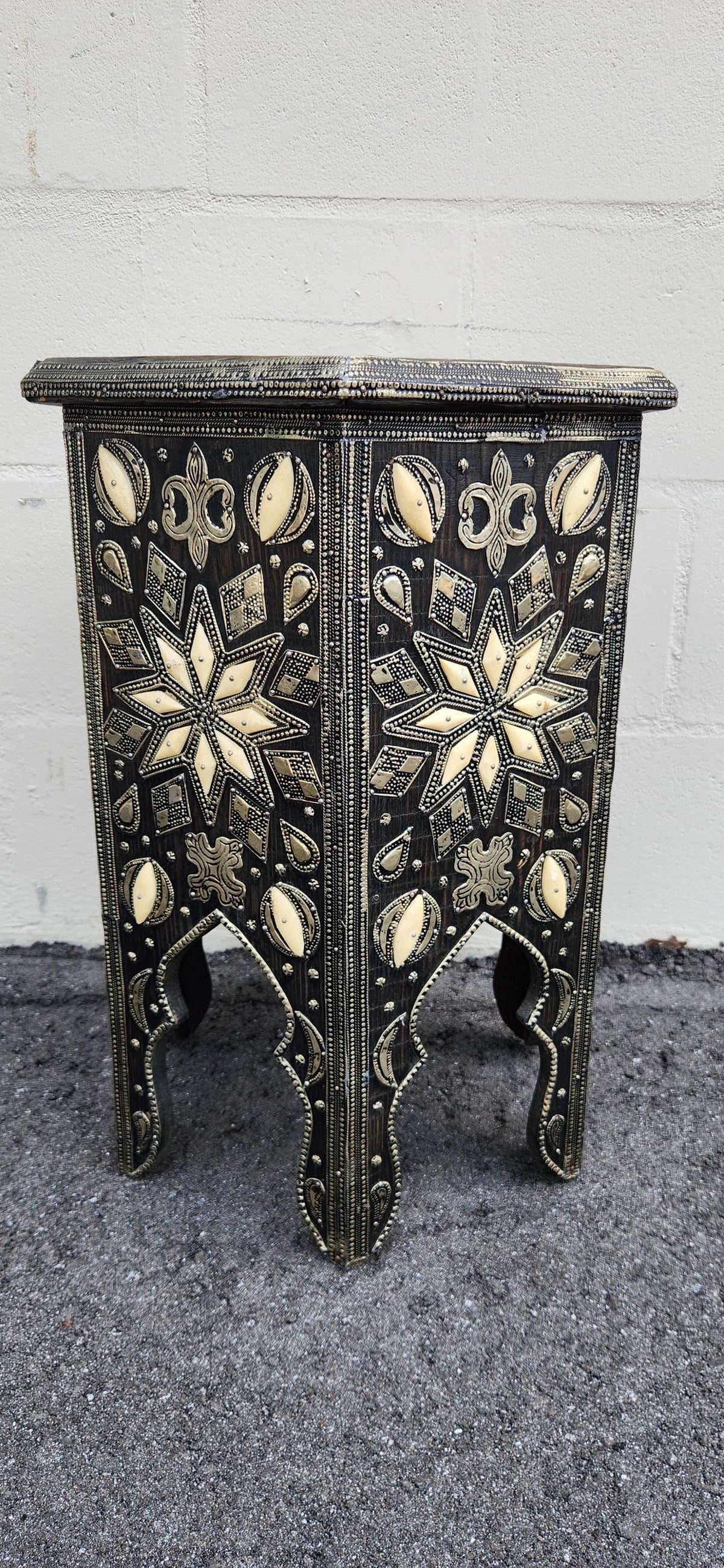 One of a kind vintage unique Bone Inlay side Table: Handmade Moroccan coffee table