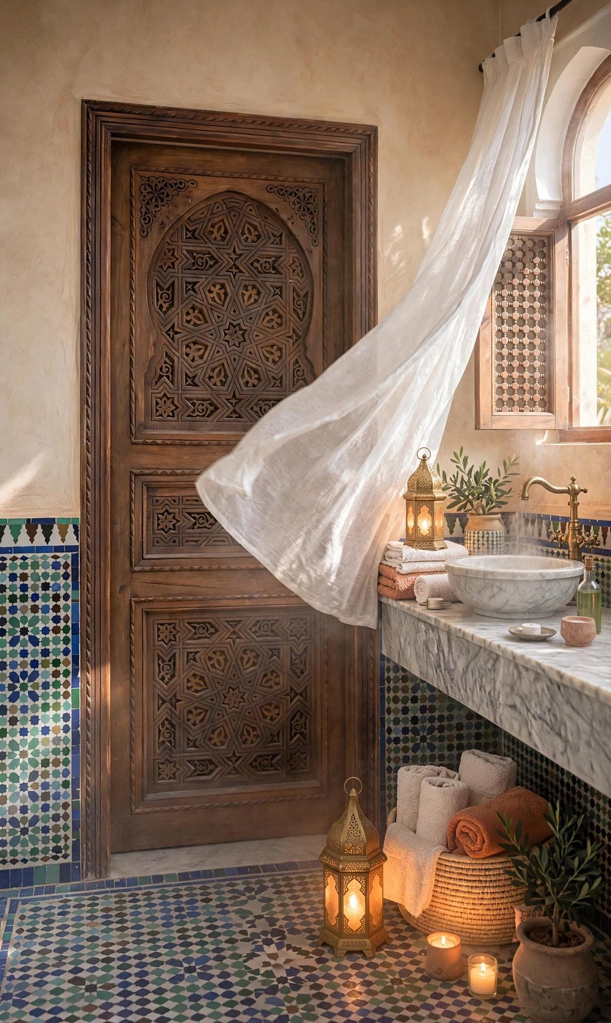 Hamam spa Carved Door: Moroccan Andalusian Moorish Design