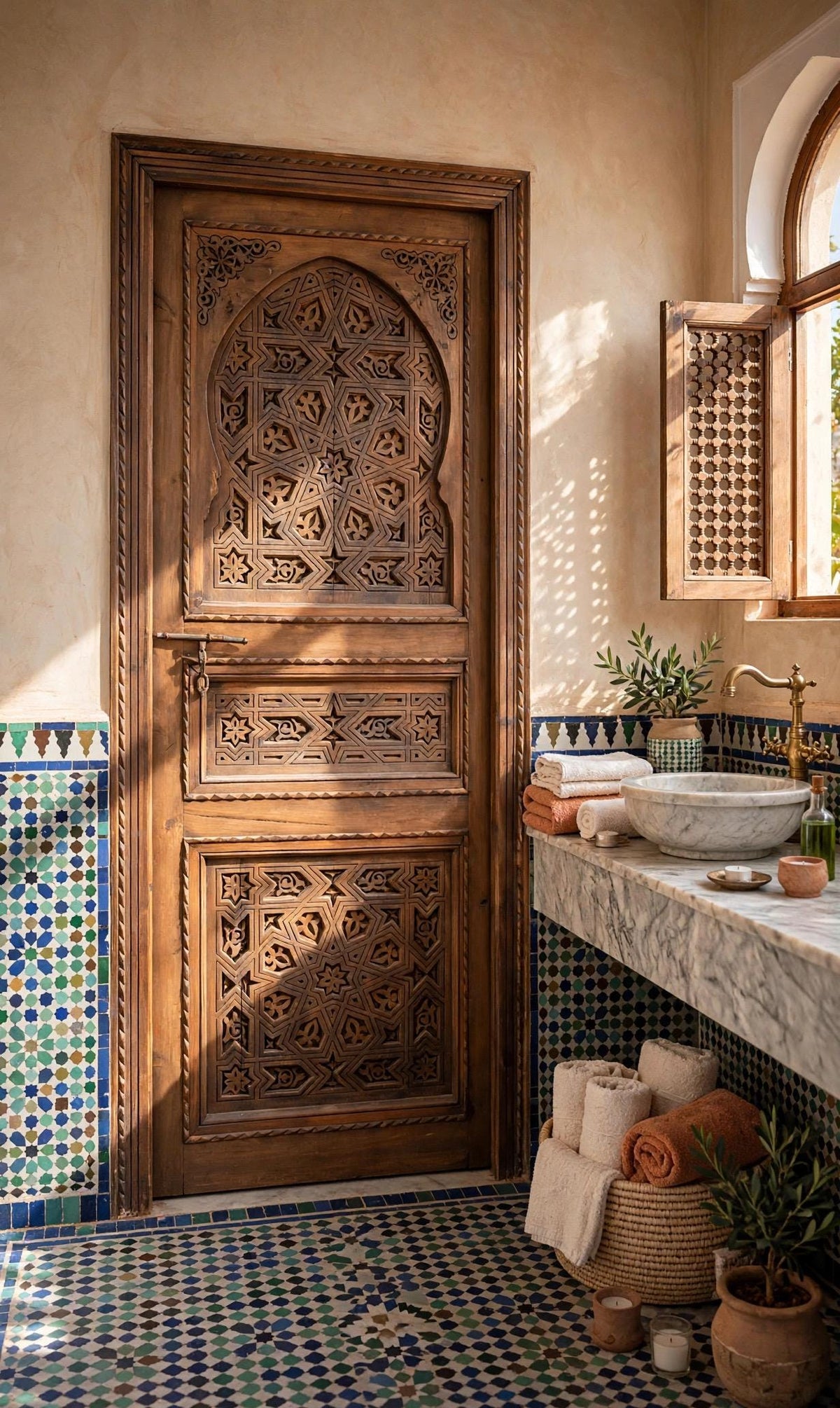 Hamam spa Carved Door: Moroccan Andalusian Moorish Design