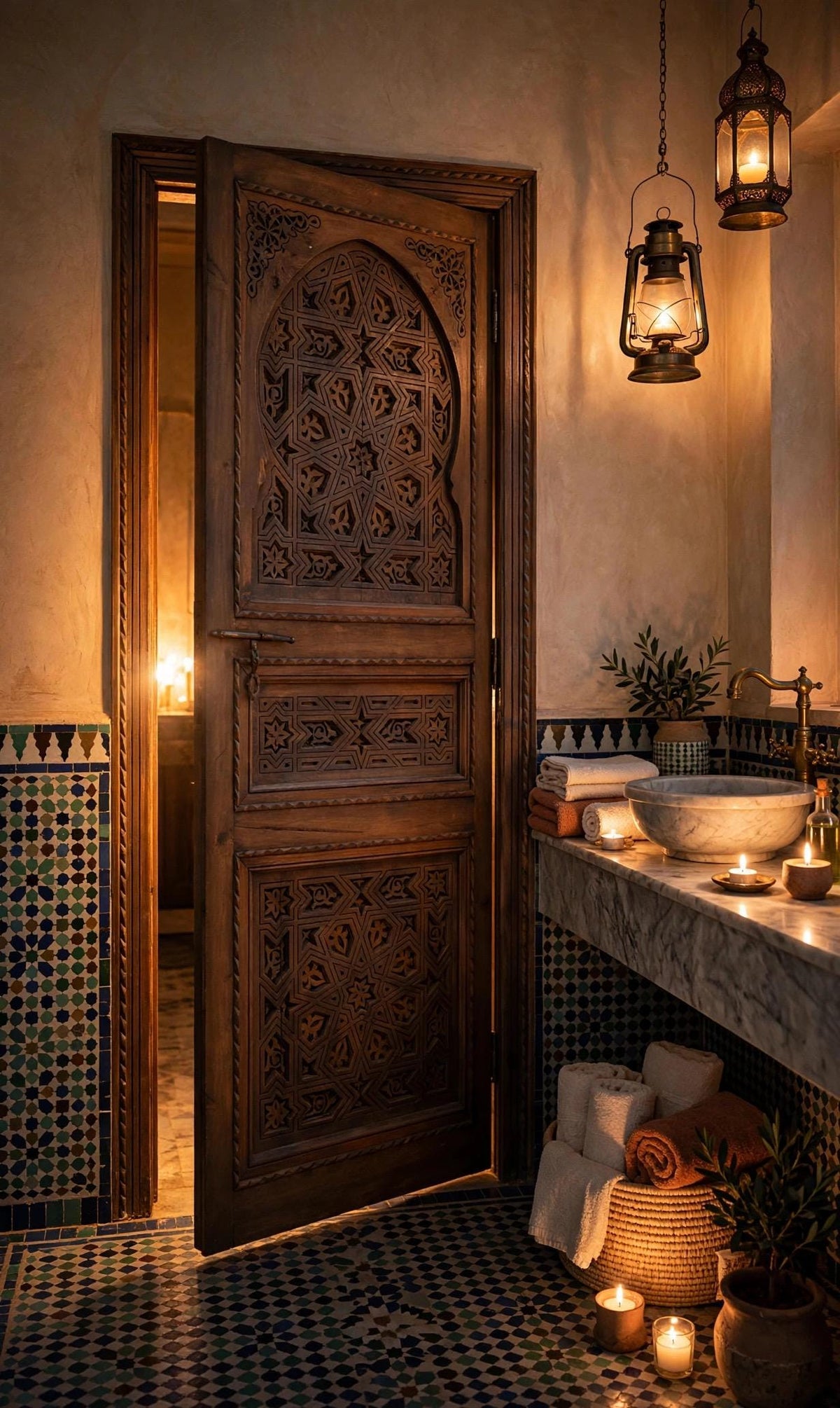 Hamam spa Carved Door: Moroccan Andalusian Moorish Design