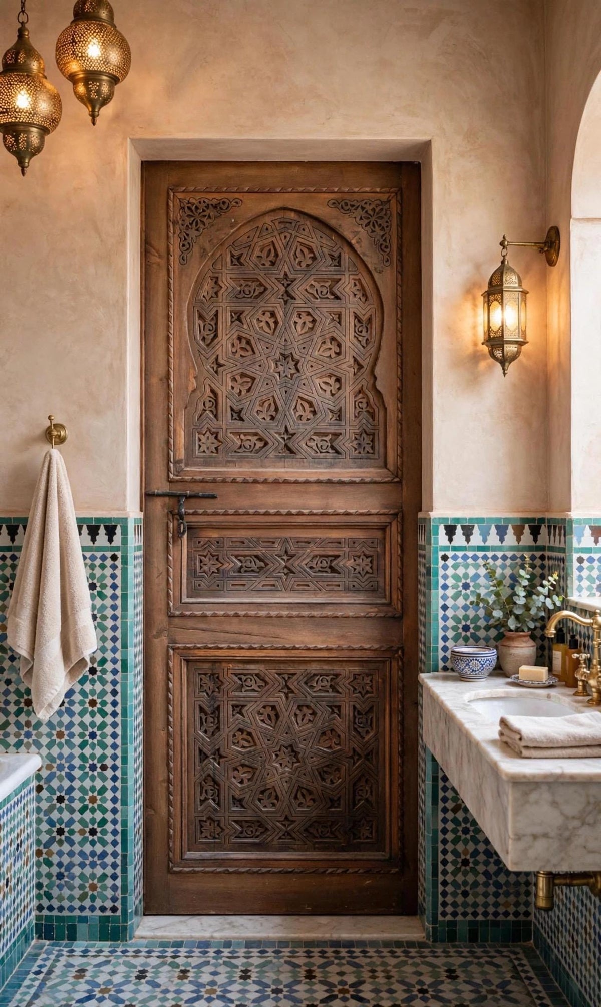 Hamam spa Carved Door: Moroccan Andalusian Moorish Design