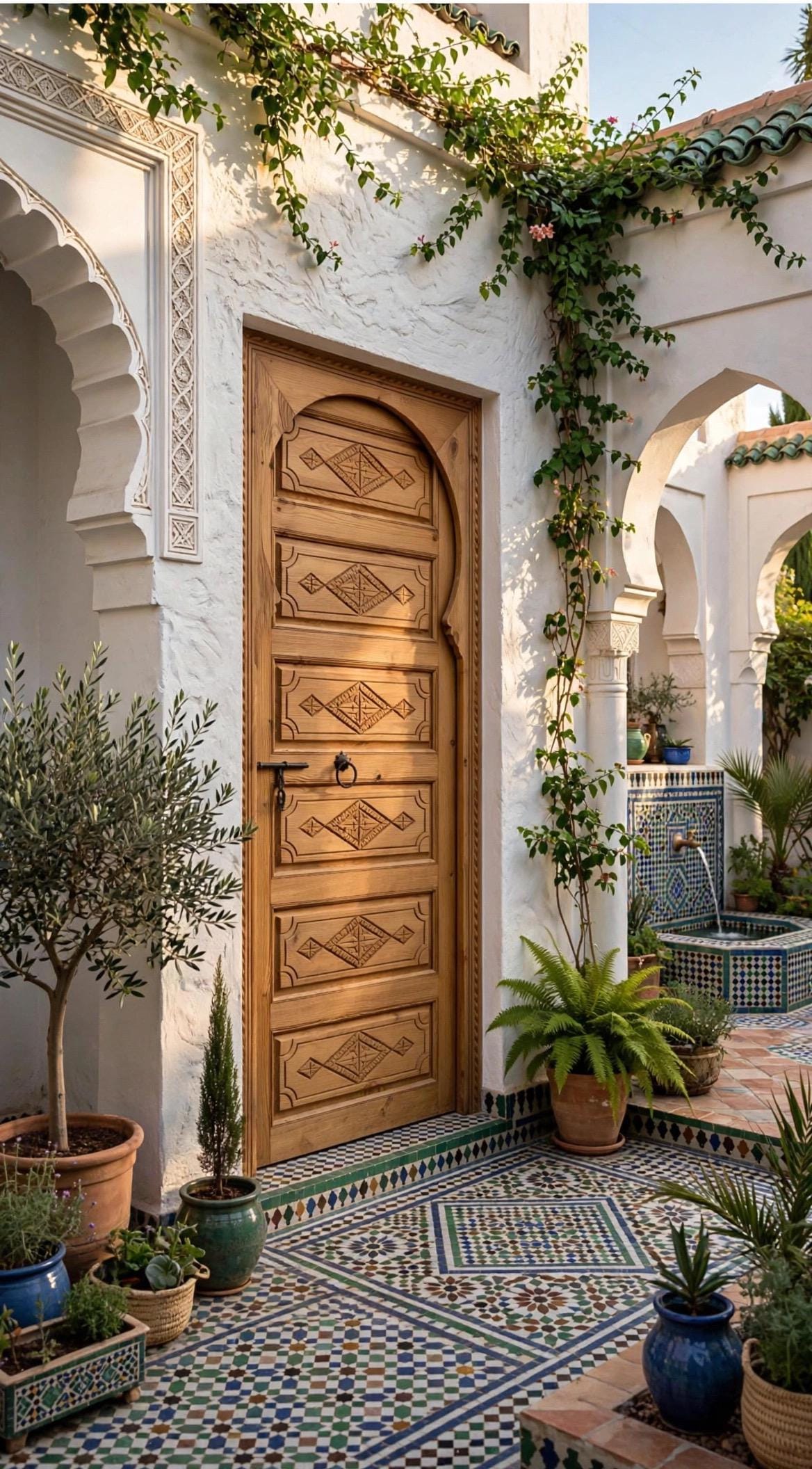 Handmade Carved Cedar Door: Vintage Berber, 80"x34"